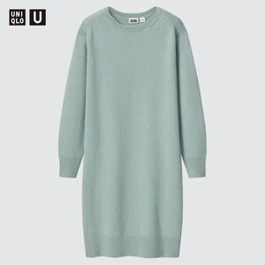 Uniqlo Wool Crew Neck Long Sleeve Knit Sweater Dress Muted Teal Girls Size 9-10